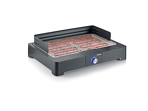 SEVERIN Tischgrill mit Edelstahl-Grillrost für drinnen und draußen, Elektrogrill mit schnellem Grill-Start, Balkon Grill ohne Verbrennungsgefahr, Schwarz, PG 8565 von SEVERIN