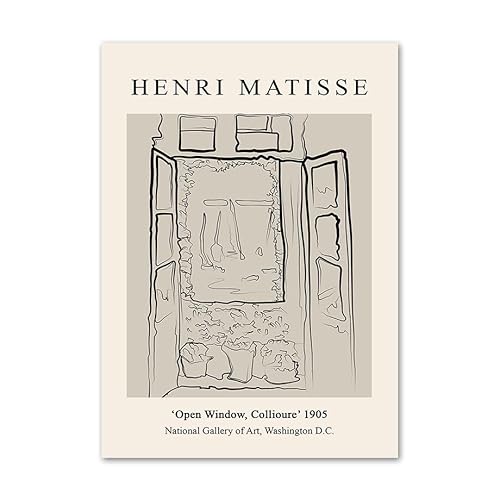 SGFGAD FHYWQ Berühmte Henri Matisse Poster und Drucke Abstrakte offene Fenster Wandkunst Henri Matisse Leinwand Gemälde für Zimmer Home Decor Bilder 40x60cmx1 Kein Rahmen von SGFGAD FHYWQ