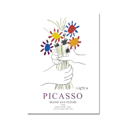 SGFGAD FHYWQ Berühmte Pablo Picasso Poster Abstrakte Hand mit Blumenstrauß Leinwandmalerei Pablo Picasso Wandkunst und Drucke für Wohnkultur Bilder 50x70cm Kein Rahmen von SGFGAD FHYWQ
