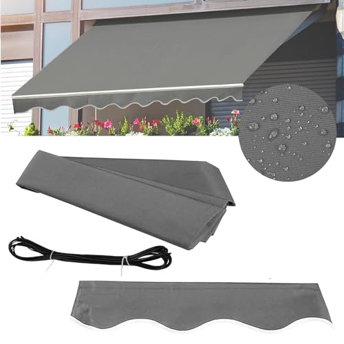 Handbuch Einziehbar Fenster Markise Ersatzstoff Wasserfest Polyester Obere Abdeckung des Sonnenschutzdachs Ersatzleinwand mit Volant (ohne Rahmen)(Size:2x1.5m,Color:Grau) von SHAFAFVN