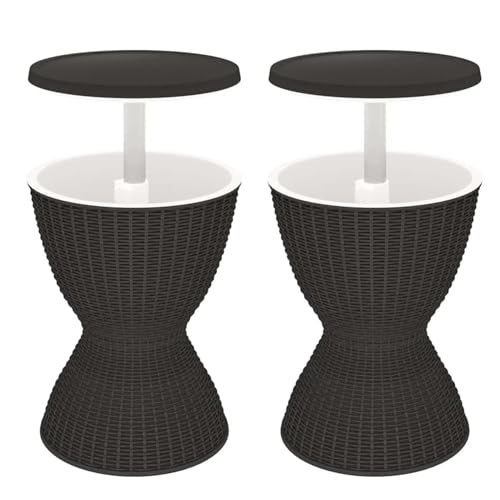 SHAIRMB Cooler Bartisch FüR DraußEn, 3-In-1-Eiscocktail Couchtisch, Rattan-Stil Terrassenbartische, Rattan-EisküBeltisch Cooler Bartisch Mit EisküBel, FüR Terrassenparty-Pooldeck,Schwarz,2pcs von SHAIRMB