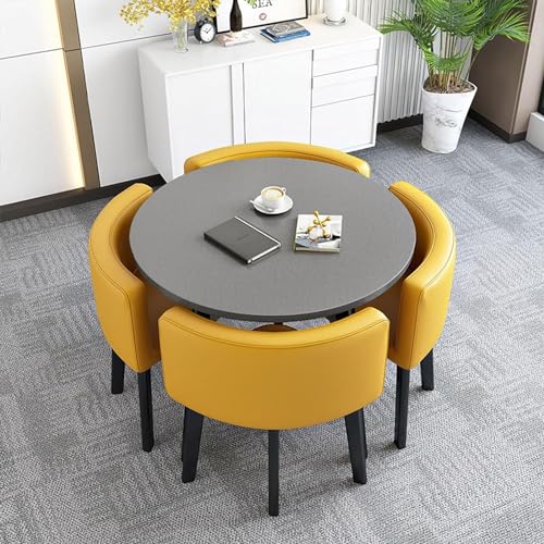 SHAIRMB Quadratisch/Rund Esstisch Und 4 StüHle Set, Kleines BüRo Konferenzraum Tischset Mit 4 StüHlen, KüChe Lounge Wohnzimmer Moderne Freizeit EsszimmermöBel,12,80cm von SHAIRMB