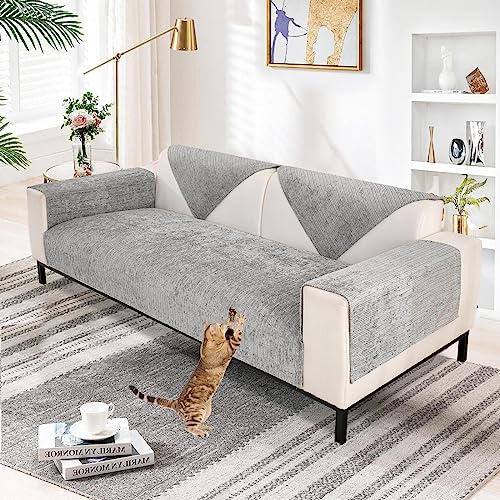 Aus Weichem Chenille Sofabezug 1/2/3/4 Sitzer L Form Sofa Couch überzug Ecksofa, 2024 Neue Universelle rutschfeste Sofa Überwurf, Solide Dicke Strukturierte Sofaschoner für Wohnzimmer(Grau, 70x180cm) von SHANNA