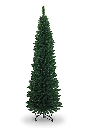 SHATCHI Künstlicher, beflockter Weihnachtsbaum, schmaler Weihnachtsbaum, Dekoration für Zuhause, mit Spitzen Spitzen und Metallständer (Schnee/grün/schwarz/weiß/grau), 2,1 m von SHATCHI