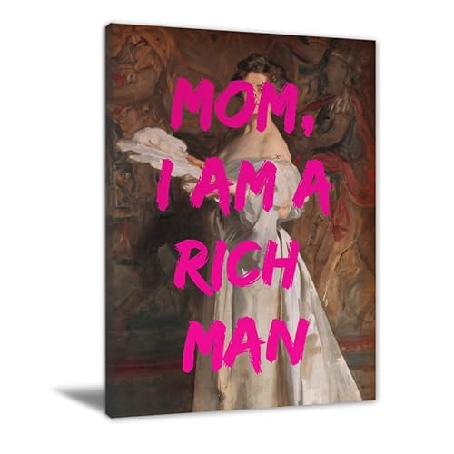 SHDOWARTH Eclectic Girly Wandkunst, maximalistische Wandkunst, Motiv: "Mom I Am A Rich Man", Vintage-Mädchen, Power-Heimdekoration für Badezimmer, Wohnzimmer, Restaurant, Wohnung, 40,6 x 61 cm, von SHDOWARTH