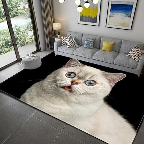 SHELOG 3D-Teppich mit süßer Tierkatze, Wohnzimmerteppich, Schlafzimmer, Badezimmer, Tür, Rutschfester Teppich, Flanell-Teppich von SHELOG