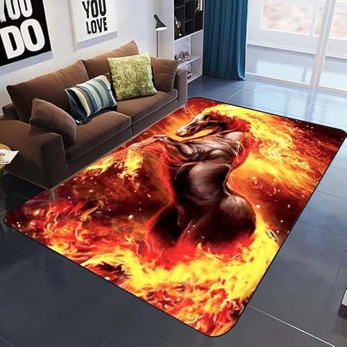 SHELOG 3D Tier Flamme Pferd Wohnzimmer Teppich Schlafzimmer Badezimmer Tür Rutschfester Teppich Flanell Bereich Teppich von SHELOG