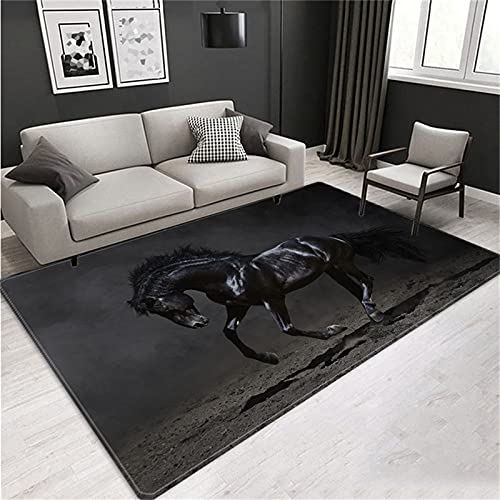 SHELOG 3D Tier Schwarz Pferd Anti-Rutsch Fußmatte Teppich Schlafzimmer Teppich Dekorative Treppen Matte Hause Dekorative Kunst Teppich von SHELOG