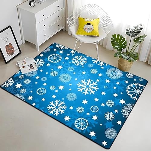 SHELOG Blaue Weihnachtsschneeflocke Anti-Rutsch-Fußmatte Teppich Schlafzimmer Teppich Dekoration Treppenmatte Heimdekoration Kunstteppich von SHELOG