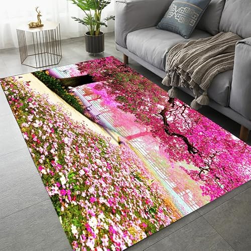 SHELOG Blume natürliche Kirschblüte Landschaft Bodenmatte Wohnzimmer Schlafzimmer Badezimmer Küche Bodenmatte Fußmatte Kinderspiel Ruhebereich Teppich von SHELOG