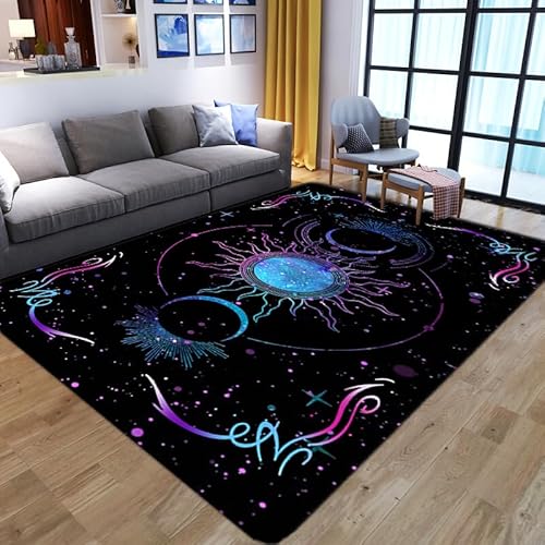 SHELOG Brilliant Galaxy Sonne Mond Anti-Rutsch-Fußmatte Teppich Schlafzimmer Teppich dekorative Treppenmatte Home dekorative Kunst Teppich von SHELOG