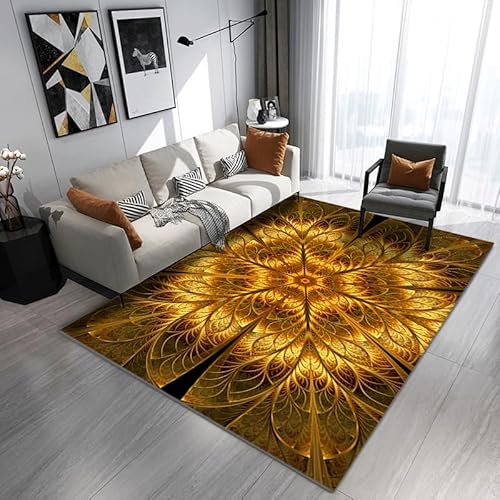 SHELOG Golden Lucky Flower Bereich Teppich Fußmatte Badezimmer Anti-Rutsch-Matte Wohnzimmer Schlafzimmer Dekoration Tür Boden Teppich von SHELOG