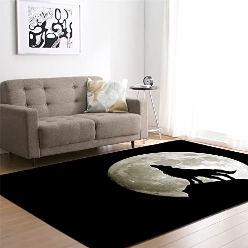 SHELOG Nachthimmel Mond Wolf Teppich Rechteckiger Teppich Wohnzimmer Schlafzimmer Dekor Flanell Yoga Teppich Fußmatte von SHELOG