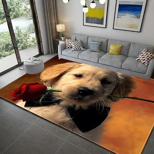 SHELOG Romantischer Hund 3D-Gedruckter Teppich, Schlafzimmer, Wohnzimmer, Dekoration, Fußmatte, weich, rutschfest, für die Küche, Flur, Bodenbereich von SHELOG
