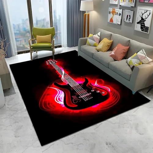 SHELOG Roter Flammen-Gitarren-Teppich, rutschfeste Bodenmatte, Fußmatte, Teppich, geeignet für Wohnzimmer, Schlafzimmer, Heimdekoration von SHELOG