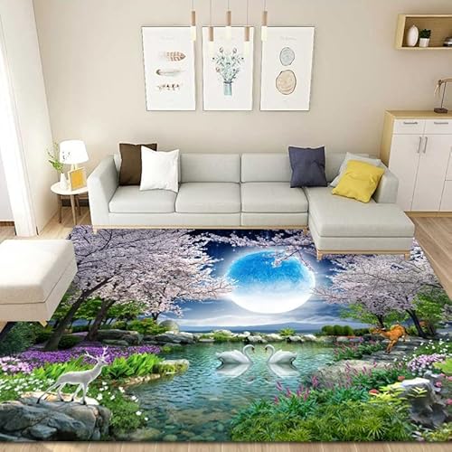 SHELOG Sakura Mond natürliche Landschaft Bodenmatte Wohnzimmer Schlafzimmer Badezimmer Küche Bodenmatte Fußmatte Kinderspiel Ruhebereich Teppich von SHELOG