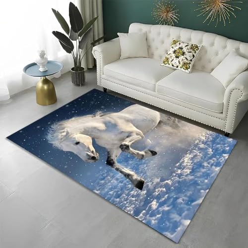 SHELOG Schneetier Pferd weißer Teppich Badezimmer Anti-Rutsch-Fußmatte Wohnzimmer Schlafzimmer Kinderspiel Krabbelteppich weiche Fußmatte von SHELOG