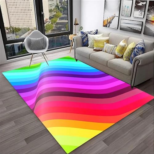 SHELOG Schöne Regenbogenlinien Bereich Teppich Fußmatte Badezimmer rutschfeste Matte Wohnzimmer Schlafzimmer Dekoration Tür Boden Teppich von SHELOG