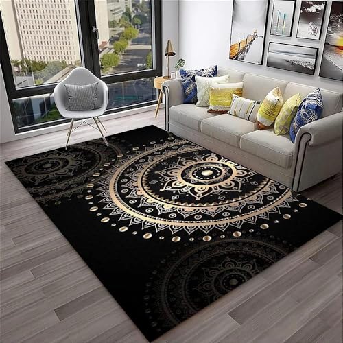 SHELOG Schwarze goldene Mandala-Blume, Wohnzimmer, Schlafzimmer, Küche, Badezimmer, Tür, Flur, rutschfest, großer Teppich, Heimdekoration, Fußmatte von SHELOG