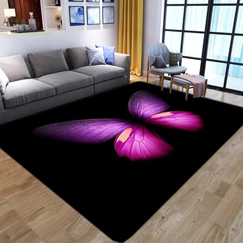 SHELOG Wunderschöner lilafarbener Schmetterlings-Wohnzimmerteppich, Schlafzimmer, Badezimmer, Tür, Rutschfester Flanell-Teppich von SHELOG