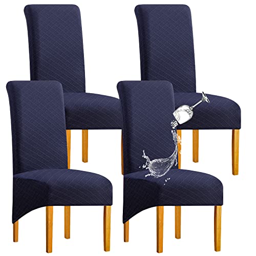 SHENGYIJING 1/2/4/6 PCS Diamond Lattice FStretch wasserdichte XL Stuhlhussen für Esszimmer, Spandex Large Dining Chair Husses High Back Jacquard Dining Chair Covers(Dunkelblau,Set of 4) von SHENGYIJING