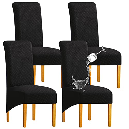 SHENGYIJING 1/2/4/6 PCS Diamond Lattice FStretch wasserdichte XL Stuhlhussen für Esszimmer, Spandex Large Dining Chair Husses High Back Jacquard Dining Chair Covers(Schwarz,Set of 4) von SHENGYIJING