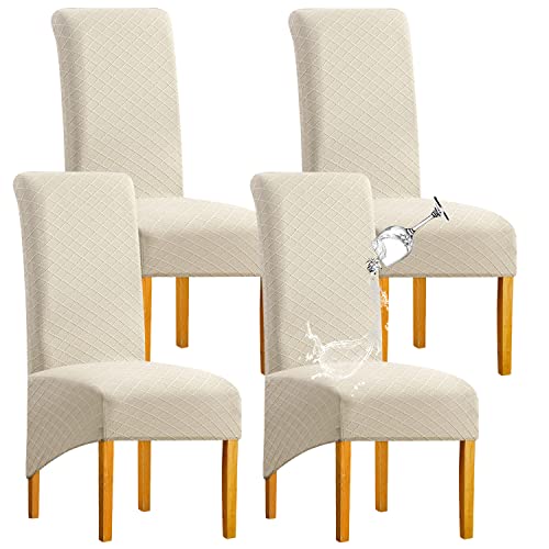 SHENGYIJING 1/2/4/6 PCS Diamond Lattice FStretch wasserdichte XL Stuhlhussen für Esszimmer, Spandex Large Dining Chair Husses High Back Jacquard Dining Chair Covers (Beige,Set of 4) von SHENGYIJING