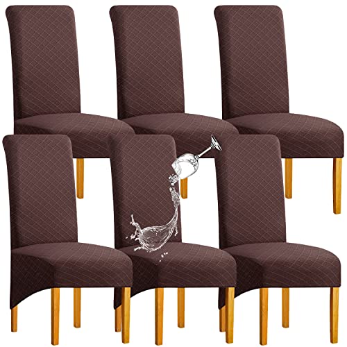 SHENGYIJING 1/2/4/6 PCS Diamond Lattice FStretch wasserdichte XL Stuhlhussen für Esszimmer, Spandex Large Dining Chair Husses High Back Jacquard Dining Chair Covers (Braun,Set of 6) von SHENGYIJING