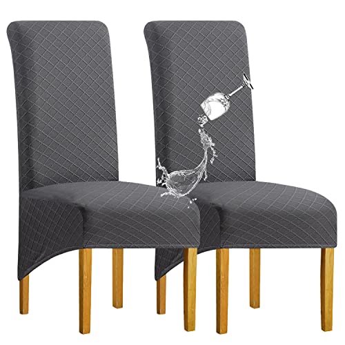 SHENGYIJING 1/2/4/6 PCS Diamond Lattice FStretch wasserdichte XL Stuhlhussen für Esszimmer, Spandex Large Dining Chair Husses High Back Jacquard Dining Chair Covers (Dunkelgrau,Set of 2) von SHENGYIJING