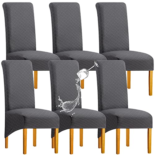 SHENGYIJING 1/2/4/6 PCS Diamond Lattice FStretch wasserdichte XL Stuhlhussen für Esszimmer, Spandex Large Dining Chair Husses High Back Jacquard Dining Chair Covers (Dunkelgrau,Set of 6) von SHENGYIJING