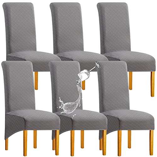 SHENGYIJING 1/2/4/6 PCS Diamond Lattice FStretch wasserdichte XL Stuhlhussen für Esszimmer, Spandex Large Dining Chair Husses High Back Jacquard Dining Chair Covers (Hellgrau,Set of 6) von SHENGYIJING