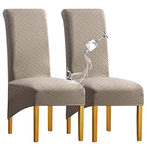 SHENGYIJING 1/2/4/6 PCS Diamond Lattice FStretch wasserdichte XL Stuhlhussen für Esszimmer, Spandex Large Dining Chair Husses High Back Jacquard Dining Chair Covers (Khaki,Set of 2) von SHENGYIJING