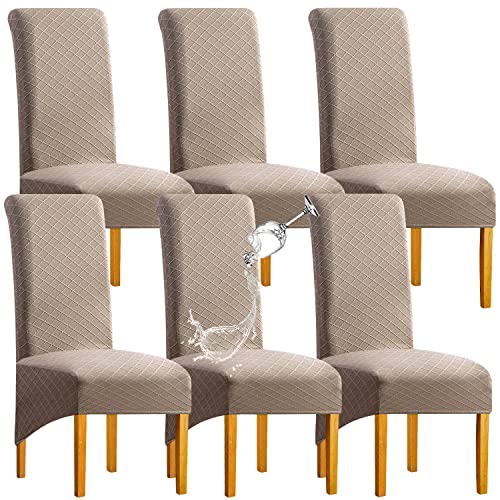 SHENGYIJING 1/2/4/6 PCS Diamond Lattice FStretch wasserdichte XL Stuhlhussen für Esszimmer, Spandex Large Dining Chair Husses High Back Jacquard Dining Chair Covers (Khaki,Set of 6) von SHENGYIJING