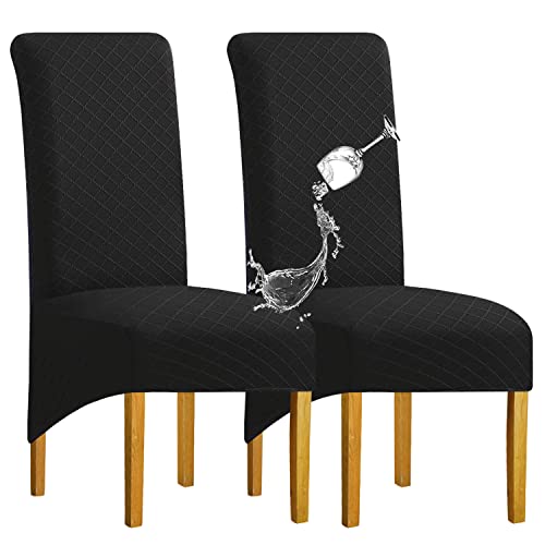 SHENGYIJING 1/2/4/6 PCS Diamond Lattice FStretch wasserdichte XL Stuhlhussen für Esszimmer, Spandex Large Dining Chair Husses High Back Jacquard Dining Chair Covers (Schwarz,Set of 2) von SHENGYIJING