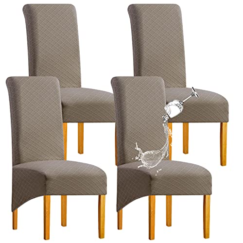 SHENGYIJING 1/2/4/6 PCS Diamond Lattice FStretch wasserdichte XL Stuhlhussen für Esszimmer, Spandex Large Dining Chair Husses High Back Jacquard Dining Chair Covers (Taupe,Set of 4) von SHENGYIJING