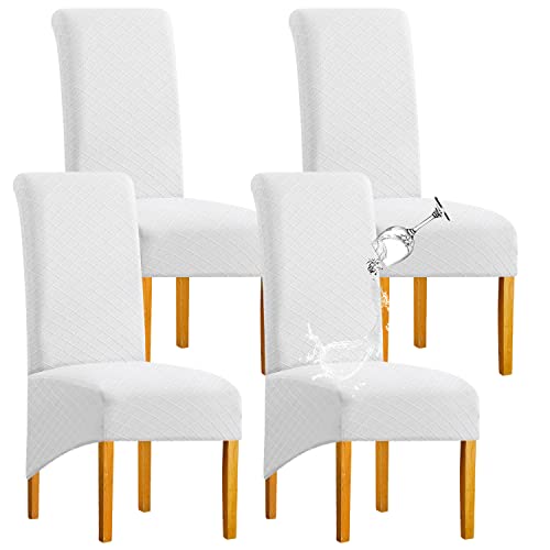 SHENGYIJING 1/2/4/6 PCS Diamond Lattice FStretch wasserdichte XL Stuhlhussen für Esszimmer, Spandex Large Dining Chair Husses High Back Jacquard Dining Chair Covers (Weiß,Set of 4) von SHENGYIJING