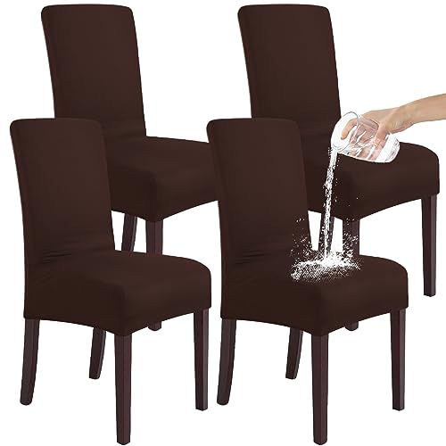 SHENGYIJING Stretch Set of 2 or 4 or 6 Waterproof Dining Chair Covers for Dining Room, Removable and Washable Chair Protector Seat Covers for Hotel, Wedding, Kitchen (Braun,4 Stück) von SHENGYIJING