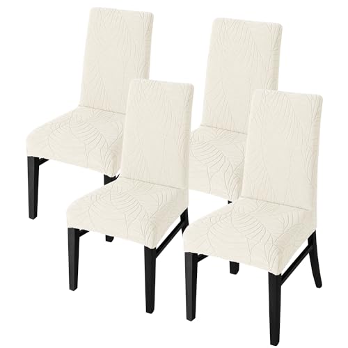 SHENGYIJING Stretch Set of 2 or 4 or 6 Waterproof Dining Chair Covers for Dining Room, Removable and Washable Chair Protector Seat Covers for Hotel, Wedding, Kitchen (Cream1,4 Stück) von SHENGYIJING