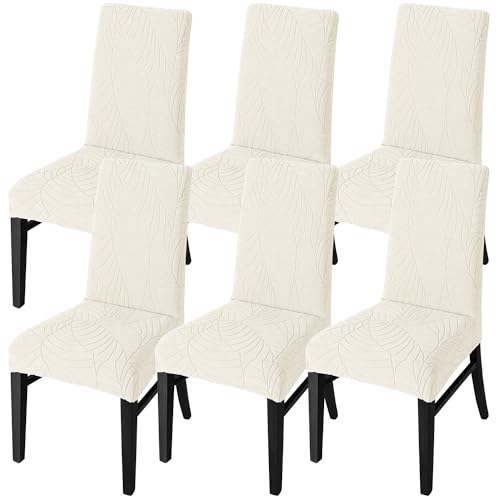 SHENGYIJING Stretch Set of 2 or 4 or 6 Waterproof Dining Chair Covers for Dining Room, Removable and Washable Chair Protector Seat Covers for Hotel, Wedding, Kitchen (Cream1,6 Stück) von SHENGYIJING