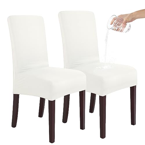 SHENGYIJING Stretch Set of 2 or 4 or 6 Waterproof Dining Chair Covers for Dining Room, Removable and Washable Chair Protector Seat Covers for Hotel, Wedding, Kitchen (Cremeweiß,2 Stück) von SHENGYIJING