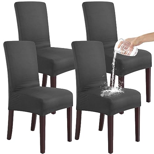 SHENGYIJING Stretch Set of 2 or 4 or 6 Waterproof Dining Chair Covers for Dining Room, Removable and Washable Chair Protector Seat Covers for Hotel, Wedding, Kitchen (Grau,4 Stück) von SHENGYIJING
