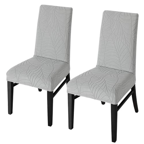 SHENGYIJING Stretch Set of 2 or 4 or 6 Waterproof Dining Chair Covers for Dining Room, Removable and Washable Chair Protector Seat Covers for Hotel, Wedding, Kitchen (Hellgrau1,2 Stück) von SHENGYIJING