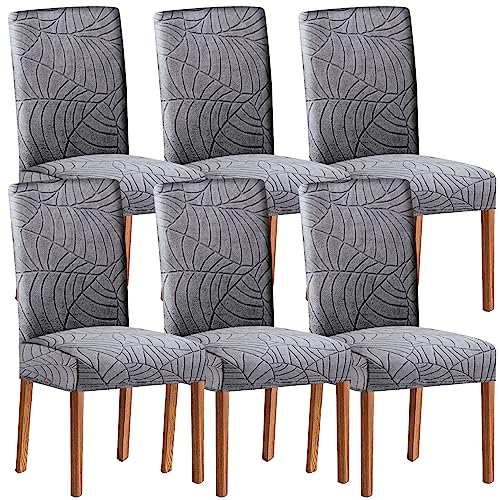 SHENGYIJING Stretch Set of 2 or 4 or 6 Waterproof Dining Chair Covers for Dining Room, Removable and Washable Chair Protector Seat Covers for Hotel, Wedding, Kitchen (Hellgrau1,6 Stück) von SHENGYIJING