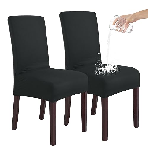 SHENGYIJING Stretch Set of 2 or 4 or 6 Waterproof Dining Chair Covers for Dining Room, Removable and Washable Chair Protector Seat Covers for Hotel, Wedding, Kitchen (Schwarz,2 Stück) von SHENGYIJING