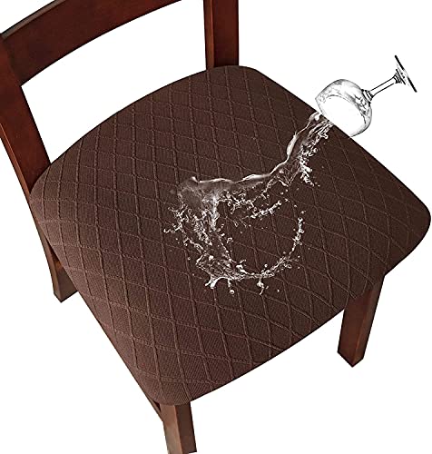 SHENGYIJING Stretch-Stuhlhussen mit Diamantgitter, wasserdicht, für Esszimmerstühle, Esszimmerstuhlbezüge, Küchenstuhlhussen mit Schnalle, Kaffee, 4 Stück von SHENGYIJING