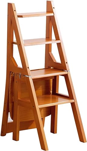 Klappbarer Bibliotheksleiter aus Holz, 4 Stufen, Leiter, Tritthocker, Doppelzweck-Steleiter, Aufstiegsständer (Farbe: B) von SHENJIA