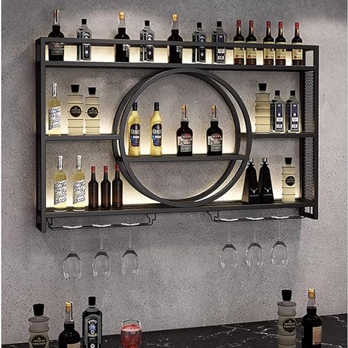 SHENJIA Wand-Weinregale, Bar-Weinregal, Champagner-Stielgläser-Aufbewahrungsregal, Eisen-Flaschenhalter, Regale Für Schnapsflaschen Für Bar(Size:120x15x80cm/47x5.9x31in,Color:Black) von SHENJIA