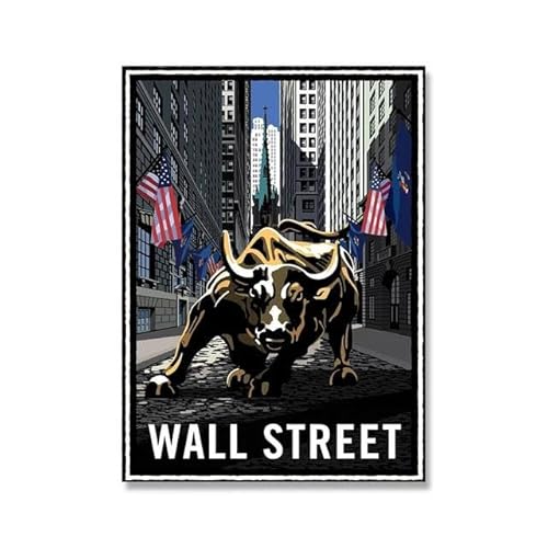 New York Wahrzeichen Wall Street Bull Ölgemälde Poster Moderne Leinwand Wand Kunst Bild Für Wohnzimmer Home Dekoration A3 40Cmx50Cm Kein Rahmen von SHINERING