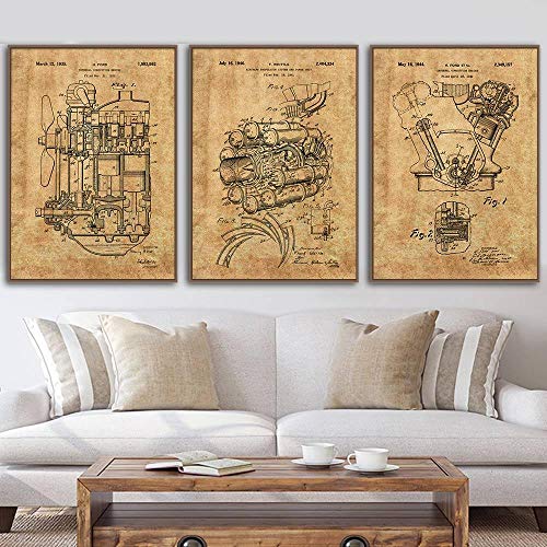 SHINERING Auto-Engine Vintage Poster Flugzeug Jet Engine interne Verbrennung Motor Patent abstrakte Leinwand Gemälde Bilder Home Decor - 40 x 60 cm von SHINERING