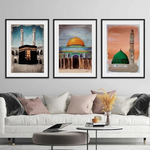 SHINERING Islamische Leinwand, Al-Aqsa-Moschee, Muslimische Poster, Leinwand-Malerei, Wand-Kunstdruck, Bilder, Schlafzimmer, Wohnzimmer, Inneneinrichtung, Heimdekoration 40Cmx50Cmx3Pcs Kein Rahmen von SHINERING